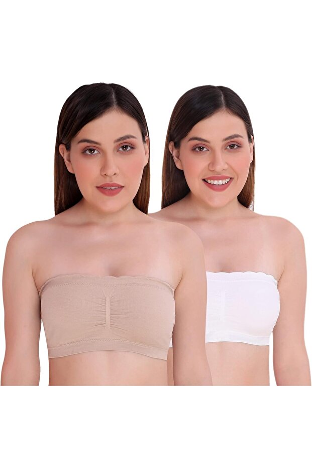 Women’s Padded Seamless Strapless Bandeau Tube Bra with Back Hook, Free Size, (Pack of 2)