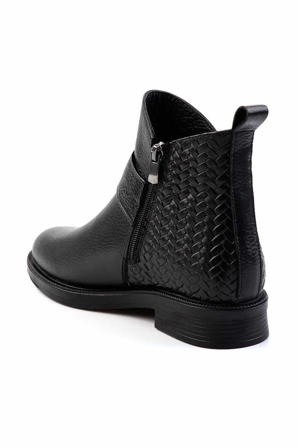 Siyah Siyah Örgü Hakiki Deri Kadın Bot & Bootie K02531270003 - 4