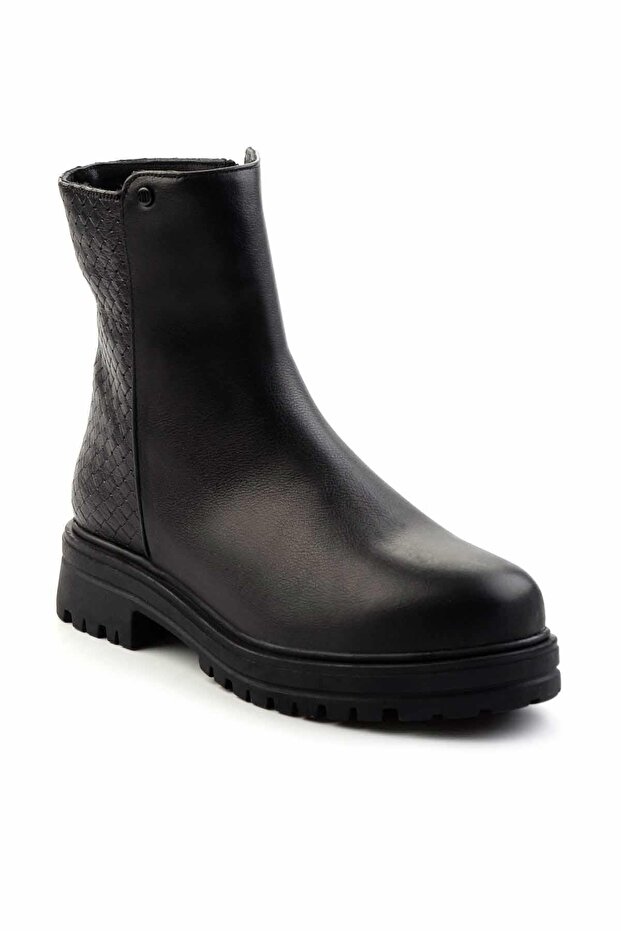 Siyah Siyah Örgü Hakiki Deri Kadın Bot & Bootie K02586230603 - 3