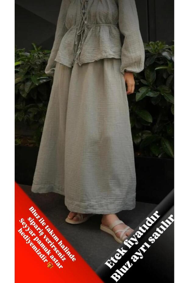 Women's Washed Cotton Muslin Elastic Long Skirt
