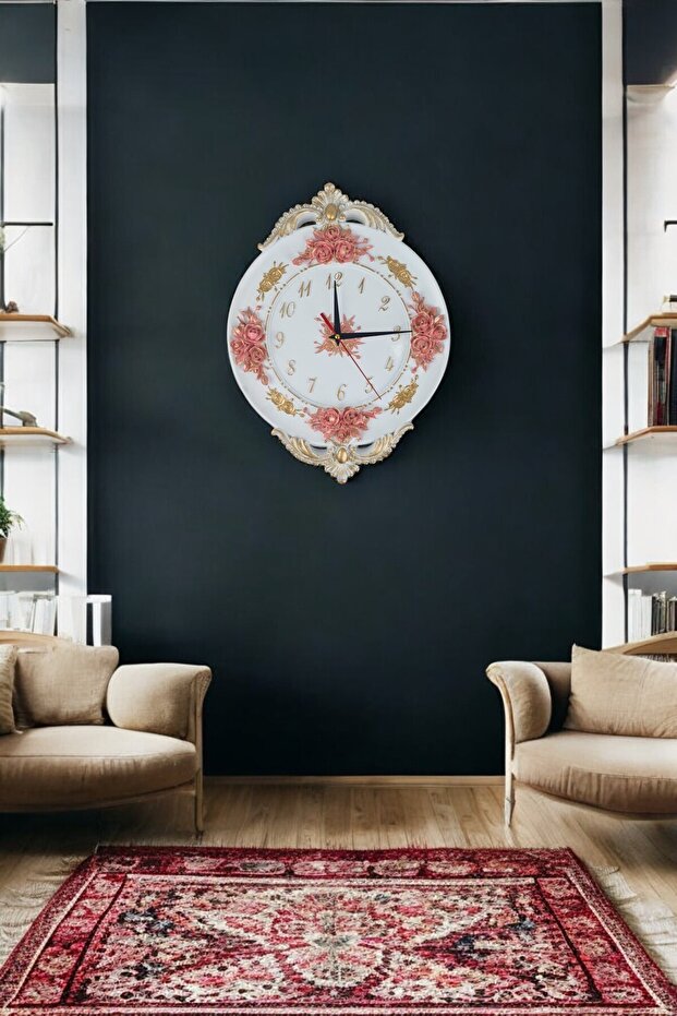 Klasik Polyester Güllü Duvar Saati - 1