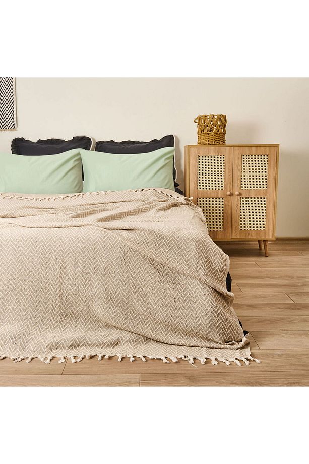 Soft Wicker Çift Kişilik Yatak Örtüsü - Bej - 200x230 cm - 1