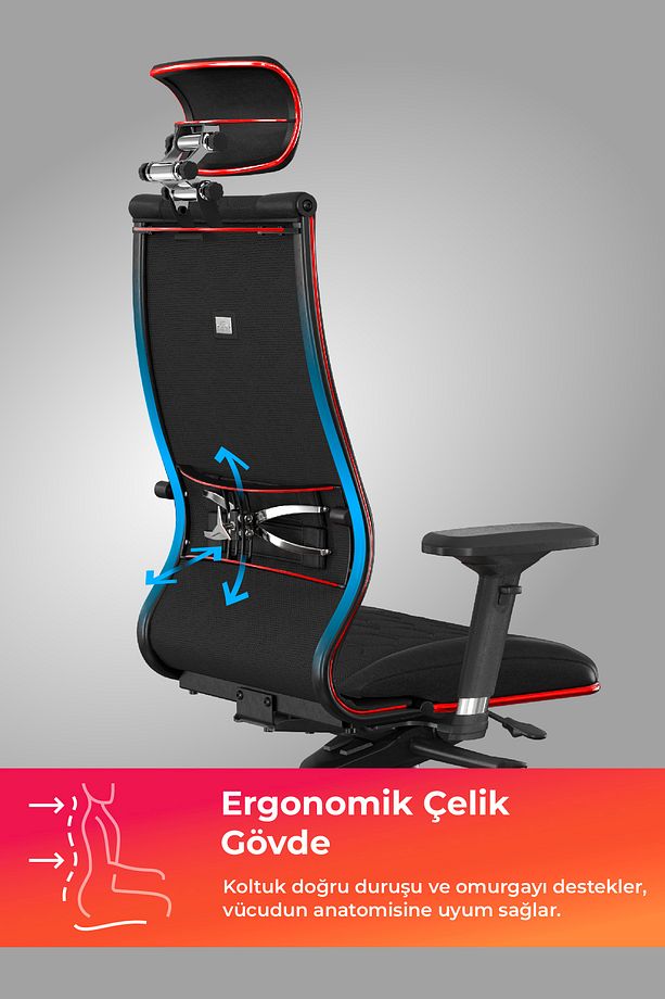 Samurai Red Ergonomik Fileli ve Deri Oyuncu / Ofis Koltuğu - 2E2.3.7.B7 - 3