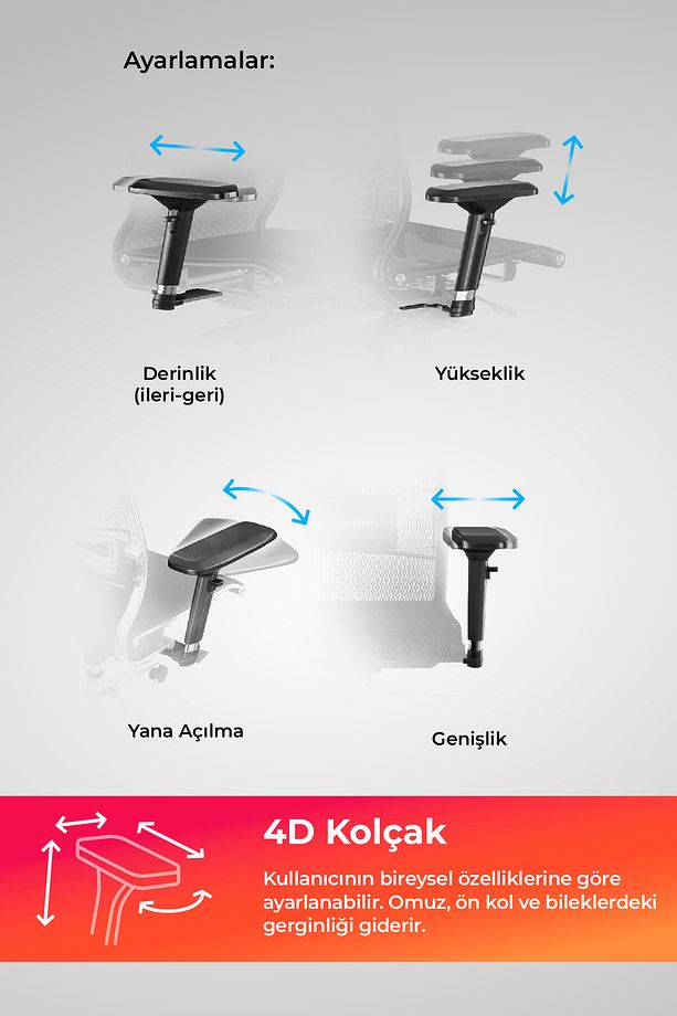 Samurai Red Ergonomik Fileli ve Deri Oyuncu / Ofis Koltuğu - 2E2.3.7.B7 - 8