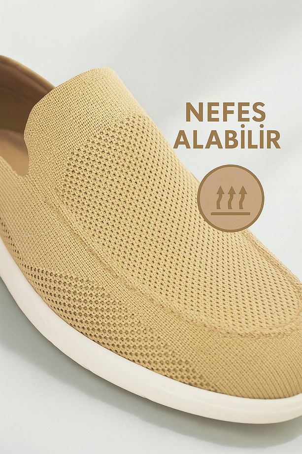 Triko Erkek Casual Günlük Ayakkabı – Rahat, Hafif Ve Şık Slip-on Model Kum Rengi - 1