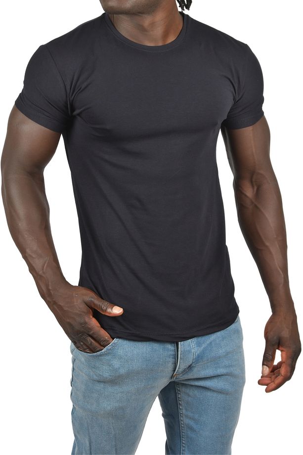 Lacivert Erkek/unisex Slim Fit Dar Kesim Bisiklet Yaka Pamuklu Likralı Basic Tişört 1801131 - 5