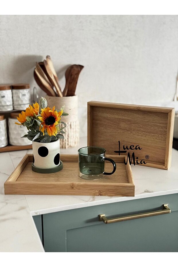 Bamboo 2-Piece Tray Set (20X30 cm – 25X35 cm) – Natural Bamboo Serving and Presentation Tray Set