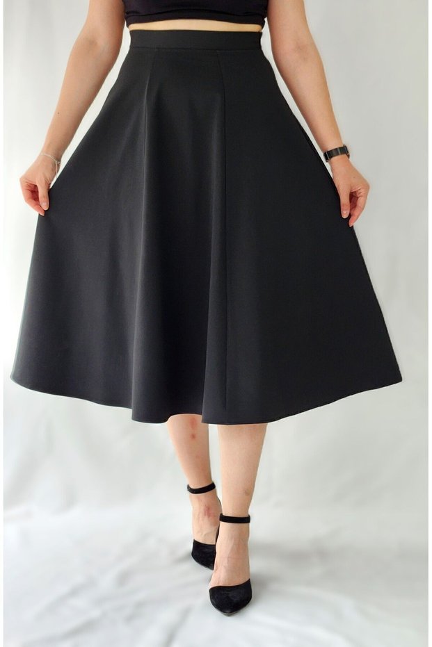 Women's Black Six Piece Woven Maxi Bell Skirt