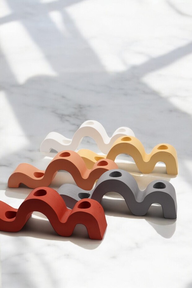 Modern Dalga Formlu 3’lü Şamdan – Beyaz - 6