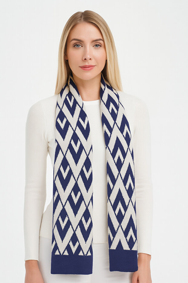 V Desenli Triko Şal - 2