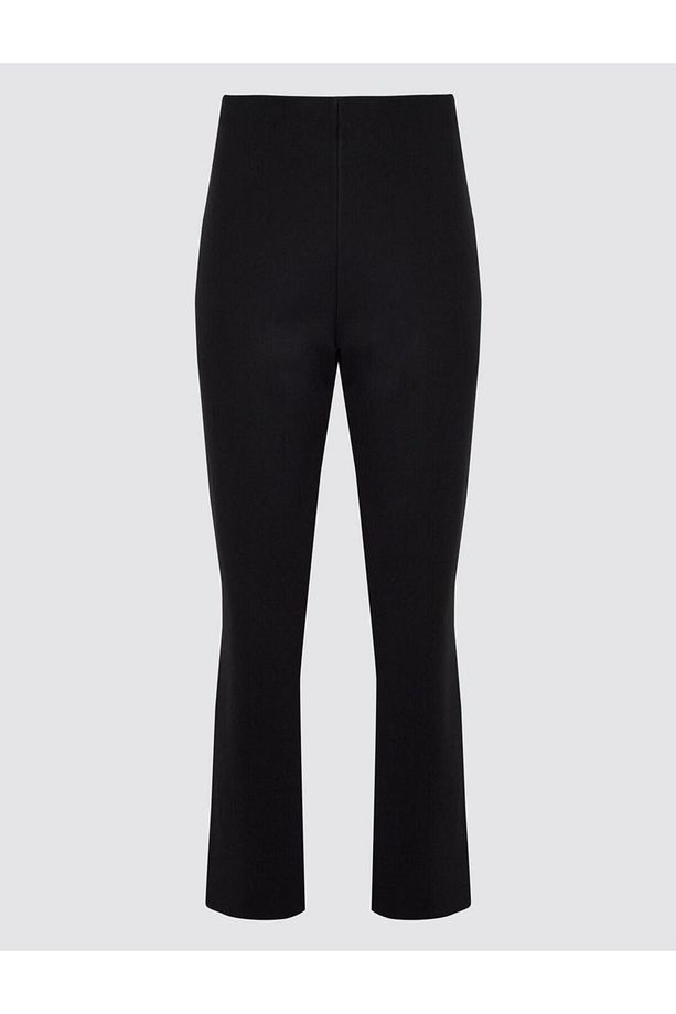 Siyah Yüksek Bel Beli Lastikli Normal Paça Örme Pantolon - 7