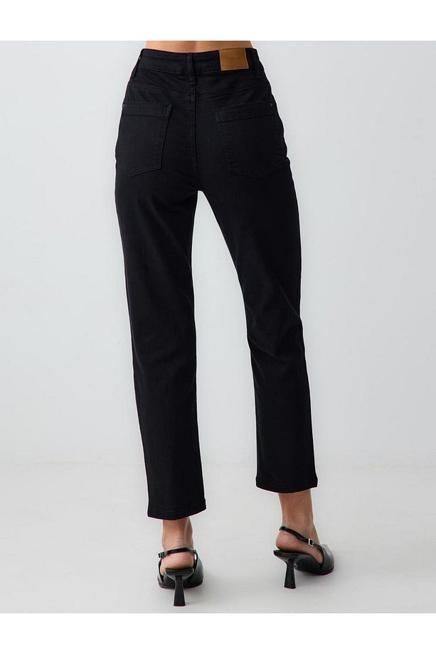 Siyah Yüksek Bel Normal Paça Denim Pantolon - 6