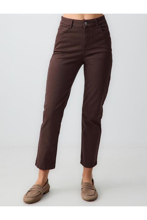 Acı Kahve Yüksek Bel Normal Paça Denim Pantolon - 4