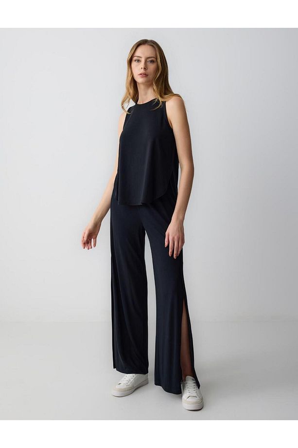 Siyah Loose  Örme Pantolon - 1