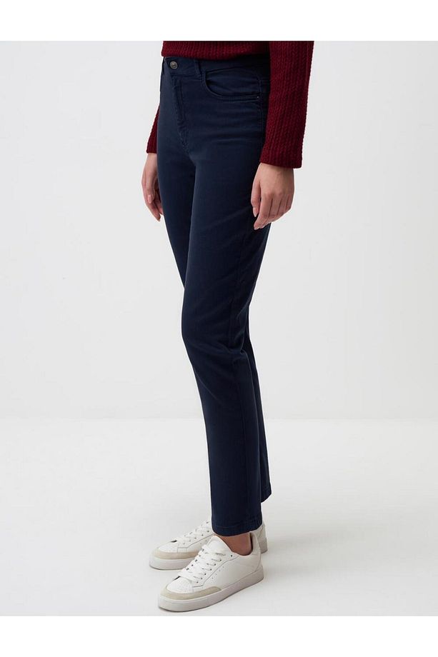 Lacivert Yüksek Bel Normal Paça Denim Pantolon - 4