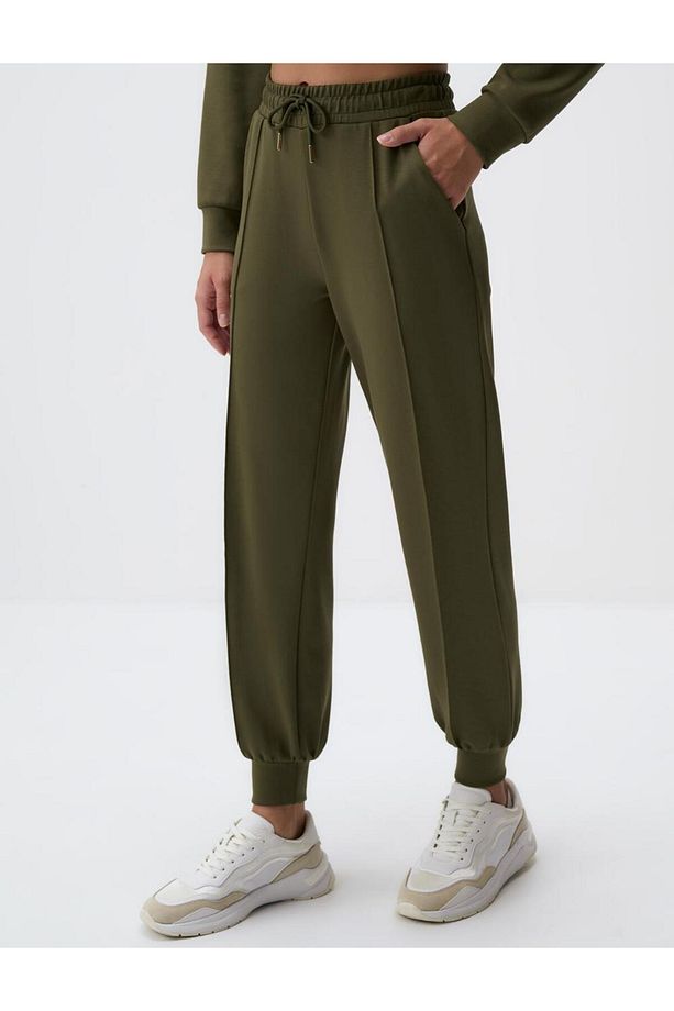 Haki Yüksek Bel Dar Paça Cepli Jogger Pantolon - 4