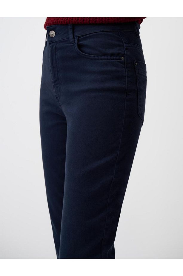 Lacivert Yüksek Bel Normal Paça Denim Pantolon - 5
