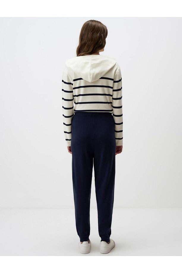 Lacivert Yüksek Bel Lastikli Paça Jogger Pantolon - 6