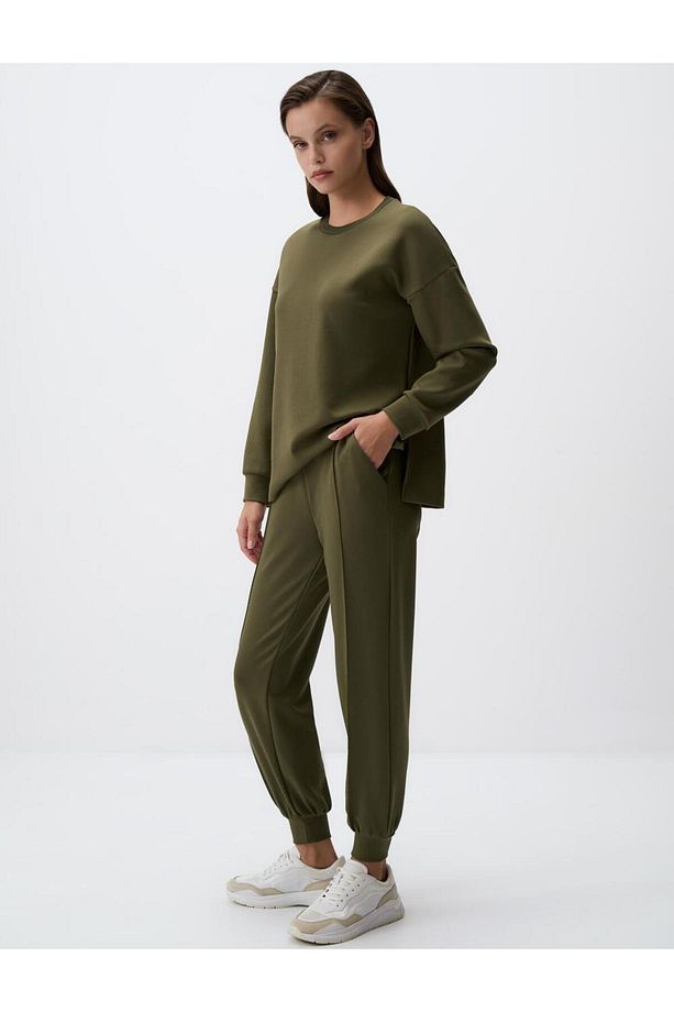 Haki Yüksek Bel Dar Paça Cepli Jogger Pantolon - 2