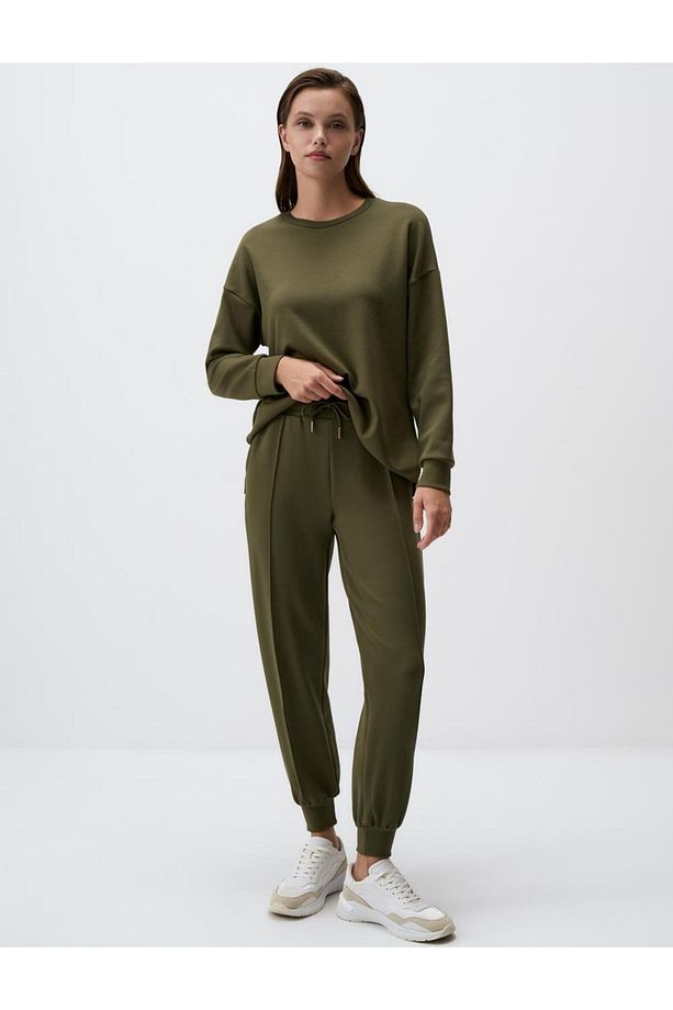 Haki Yüksek Bel Dar Paça Cepli Jogger Pantolon - 1