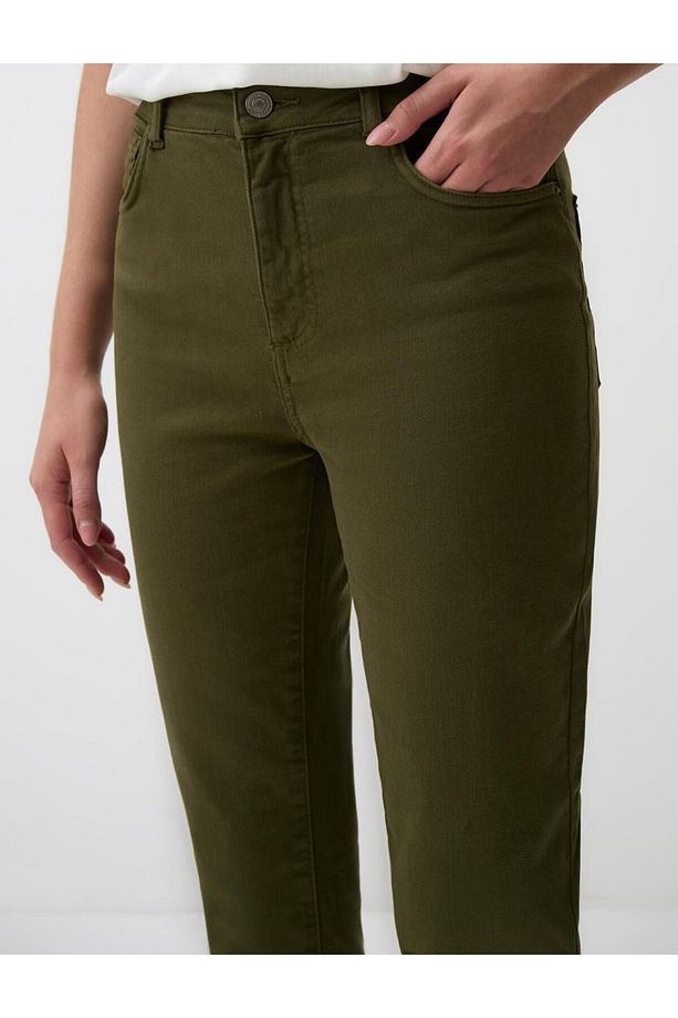 Haki Yüksek Bel Normal Paça Denim Pantolon - 5