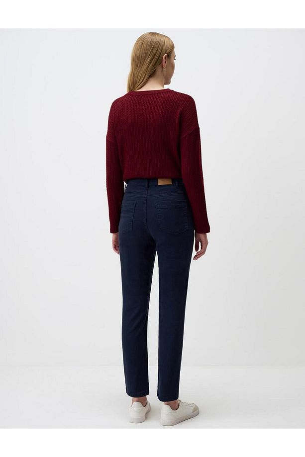 Lacivert Yüksek Bel Normal Paça Denim Pantolon - 6