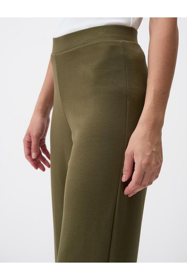 Haki Yüksek Bel Normal Paça Örme Pantolon - 5