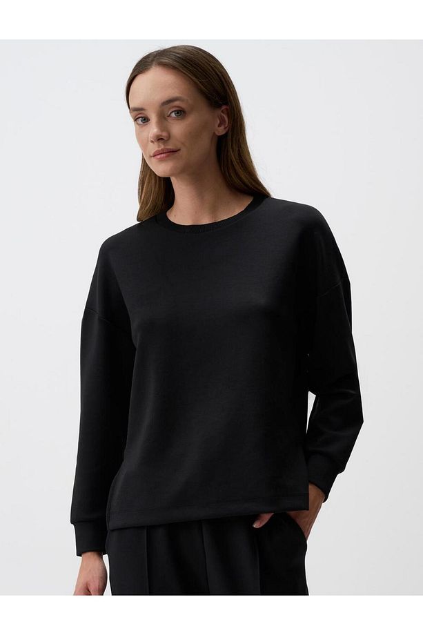 Siyah Uzun Kollu Bisiklet Yaka Oversize Sweatshirt - 3
