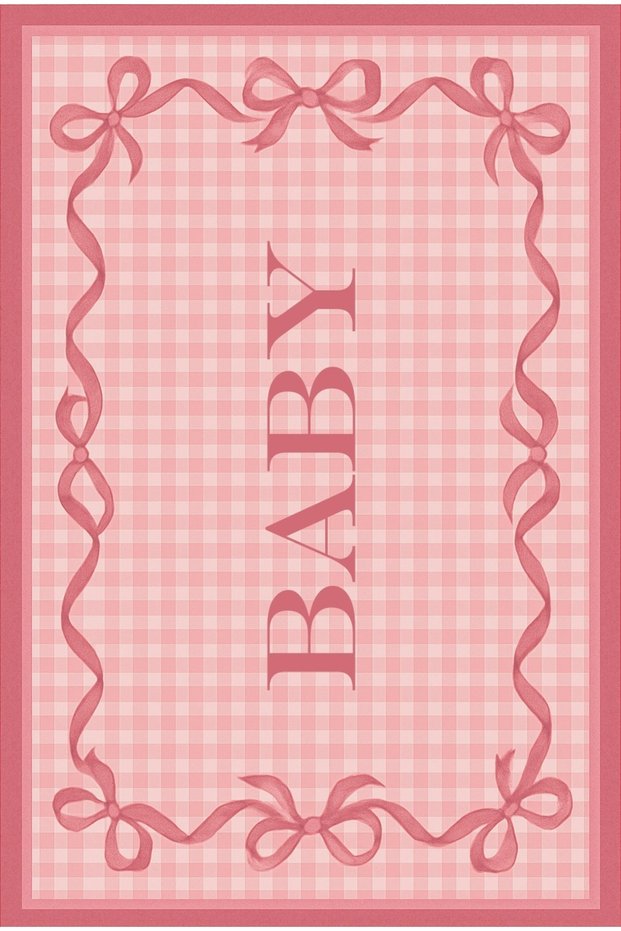 Mosso Pink Gingham Patterned Baby Text Detailed Woven Base Modern Decorative Carpet Mosso49