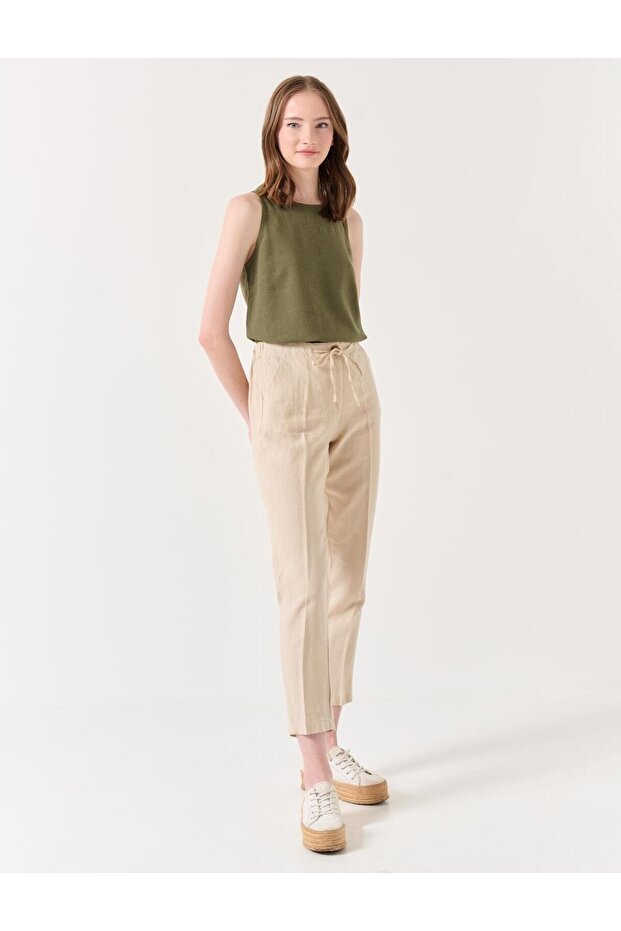 Taş %100 Keten Normal Paça Normal Bel Pantolon - 2