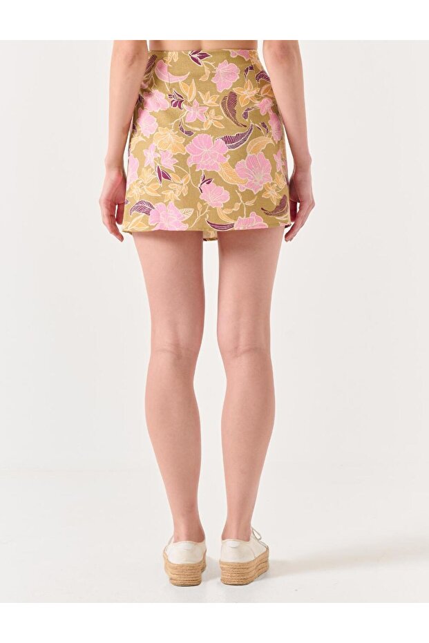 Lniana spódnica mini w kolorze khaki w kwiatowy wzór - 5