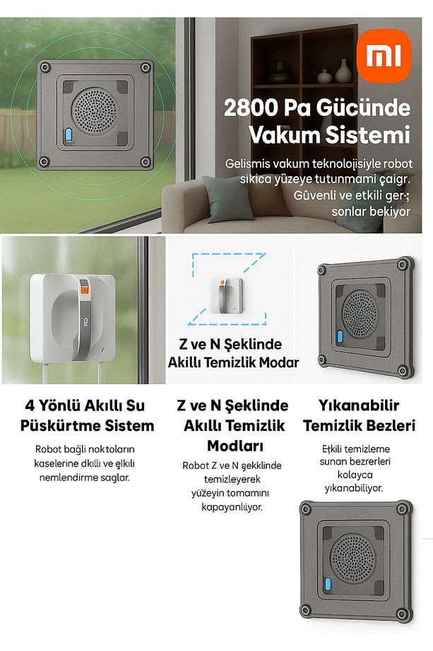 Mieco Wa9 Pro Cam Silme Robotu ( Yapay Zeka, Yüksek Vacum , Uygulama Kontrol , Çift Su Püskürtme ) - 2