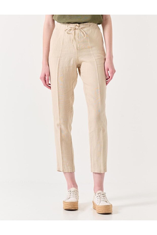 Taş %100 Keten Normal Paça Normal Bel Pantolon - 5
