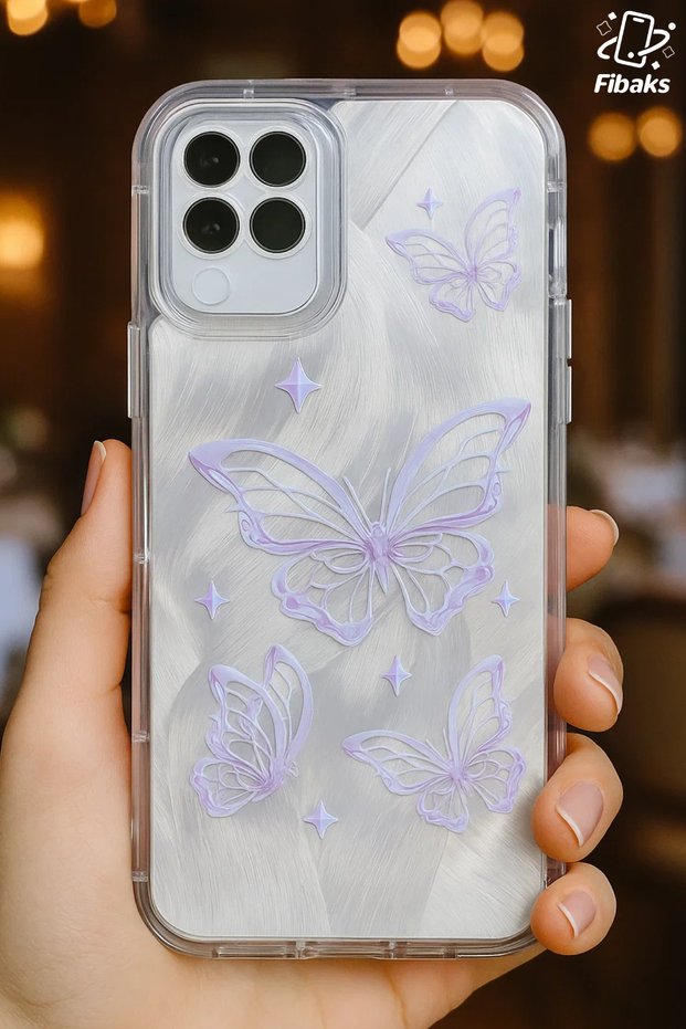 Galaxy A12/M12 Case with Camera Protection, Shiny Hologram Butterfly Pattern, Shock-Absorbing Silicone