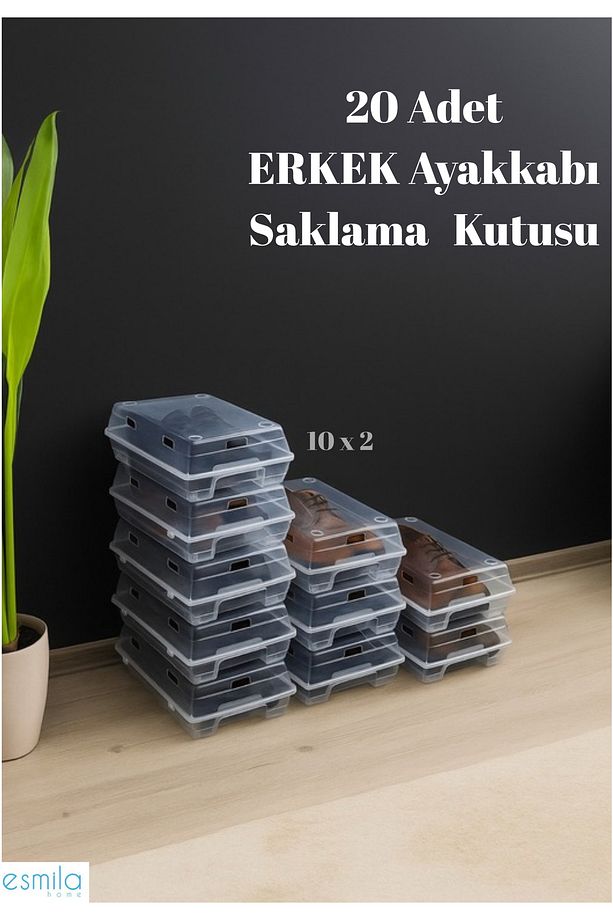 20 Adet Şeffaf Erkek Ayakkabı Saklama Kutusu Düzenleyici 20 Li Set Esmila18092024 - 1
