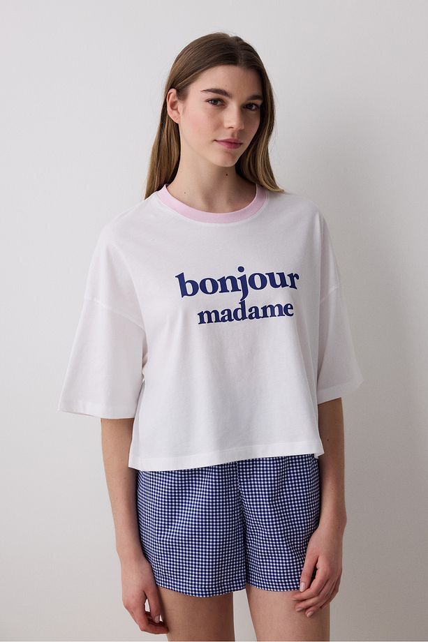 Blue Gingham Şort Lacivert Pijama Altı - 4