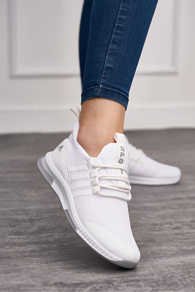 Allyup Günlük Unisex Beyaz Sneaker Nefes Alabilen Triko Bağcıklı Hafif Spor Ayakkabı 249