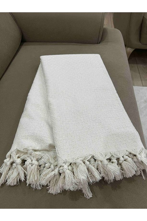 Koltuk Örtüsü 115x210 Cm Kanepe Çekyat Divan Berjer Örtüsü Pamuklu Yıkanabilir Sade Şal - 4