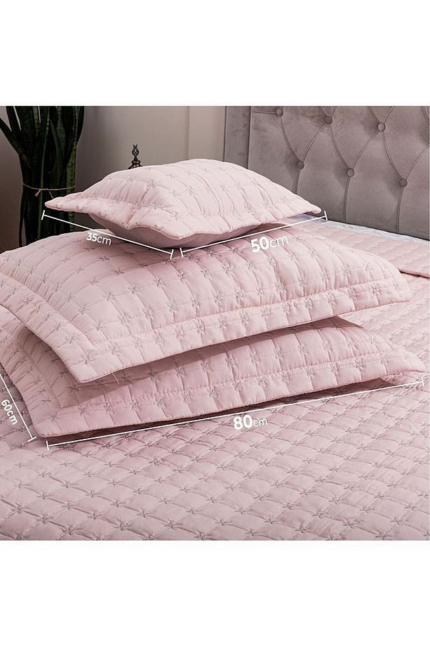 Kaliteli Kapitone Çift Kişilik Yatak Örtüsü Seti ( Pembe ) - 9