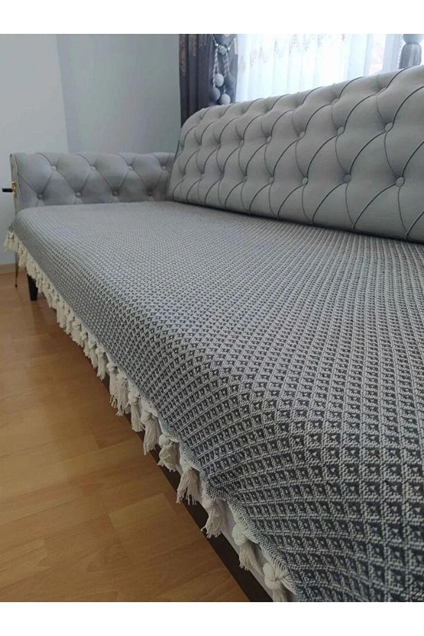 Koltuk Örtüsü 115x210 Cm Kanepe Çekyat Divan Berjer Örtüsü Pamuklu Yıkanabilir Sade Şal - 2