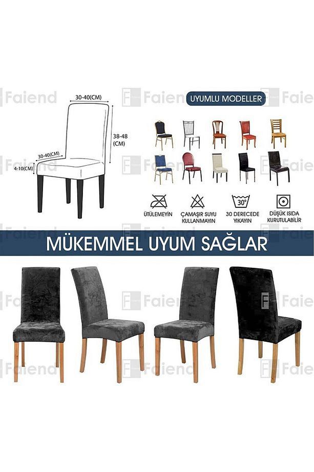 Kaliteli Likralı Kadife Sandalye Örtüsü Sandalye Kılıfı Mutfak Sandalye Örtüsü Sandalye Koruma Tekli - 4