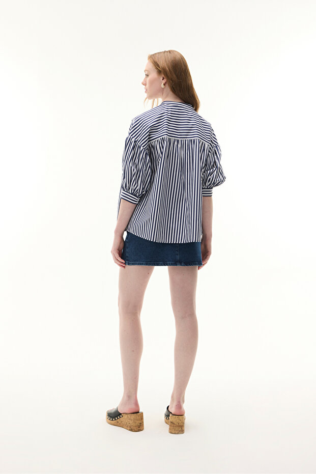 ÇİZGİLİ V YAKA OVERSIZE BLUZ - 2