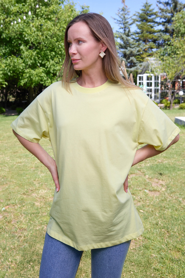 Basic Oversize Bisiklet Yaka Tişört - 2