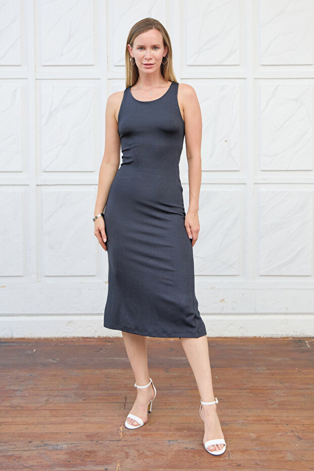 Basic Fitilli Yırtmaçlı Elbise - 2