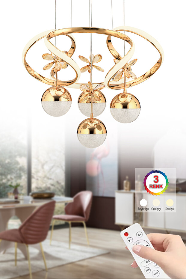 İstanbul Avize Rodin Kumandalı Gold Sarkıt 3 Renk Led Modern Ledli Avize