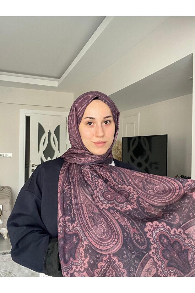 شال حرير منقوش Pd1 - أزرق داكن - 2