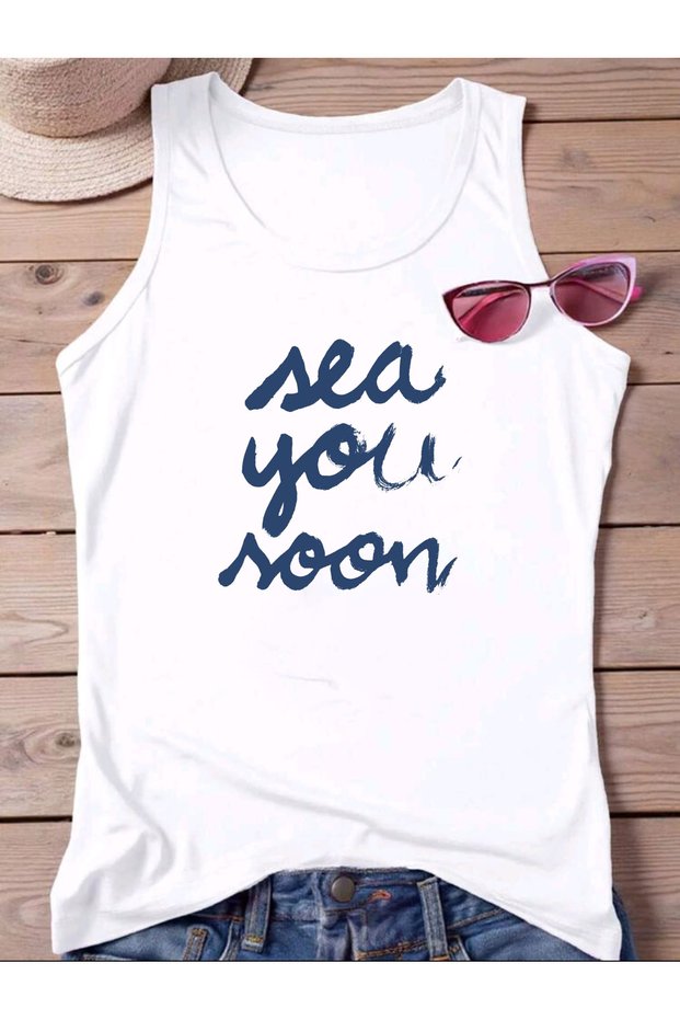 Sea You Noon Printed Off-The-Shoulder Women's Cotton Sleeveless Summer T-Shirt Undershirt