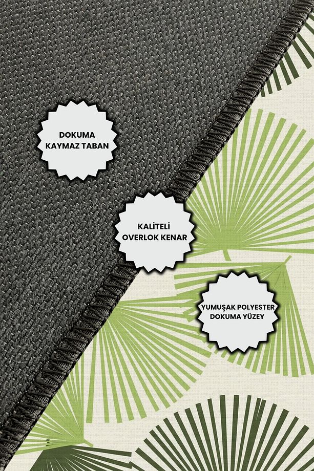 Palmiye Yapraklı Yeşil Desen Dijital Baskılı Dokuma Kaymaz Taban Yıkanabilir Pati Dostu Salon Halısı - 5