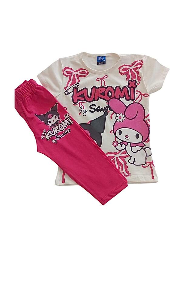 Girl's Kuromi Printed T-Shirt Leggings Cotton Bottom Top 2 Piece Fuchia Set Summer New Season