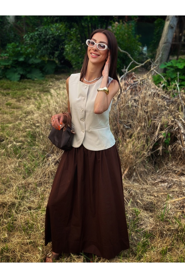 Bej Düğmeli Yelek - 1